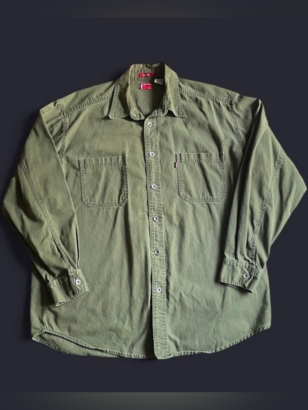 Vintage Levi's Flannel Button Down Mens Large Olive Green Heavyweight Utility